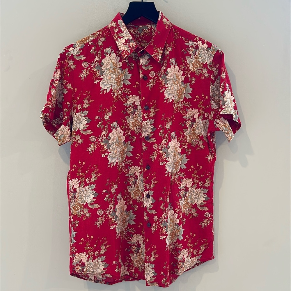 Vintage flower print short sleeve shirt, medium